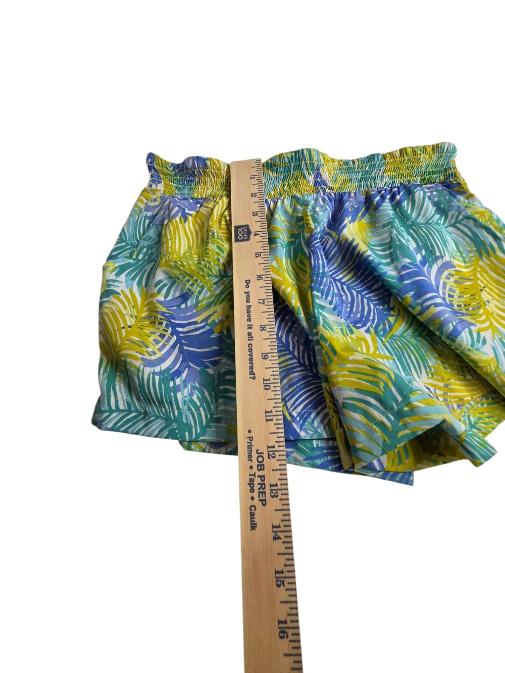 Mud Pie Tropical Leaf Elastic Waist Shorts - Yellow, Blue, Green - Picture 4 of 4